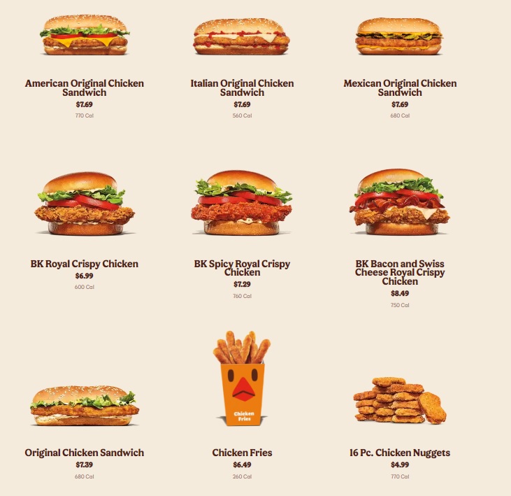 Burger King Chicken Menu Image
